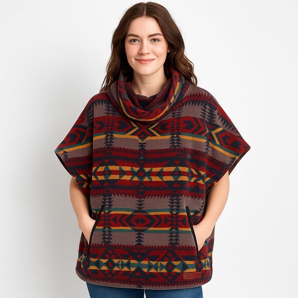 KAVU Multi Color, Overlook Fleece Poncho — Geometric Print, Size M - Picture 1 of 5
